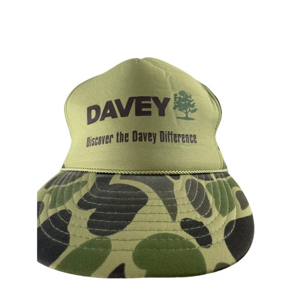 Vintage Nissin Green/Camo Davey's Landscaping Snapback Logo Baseball Cap - Picture 2 of 6